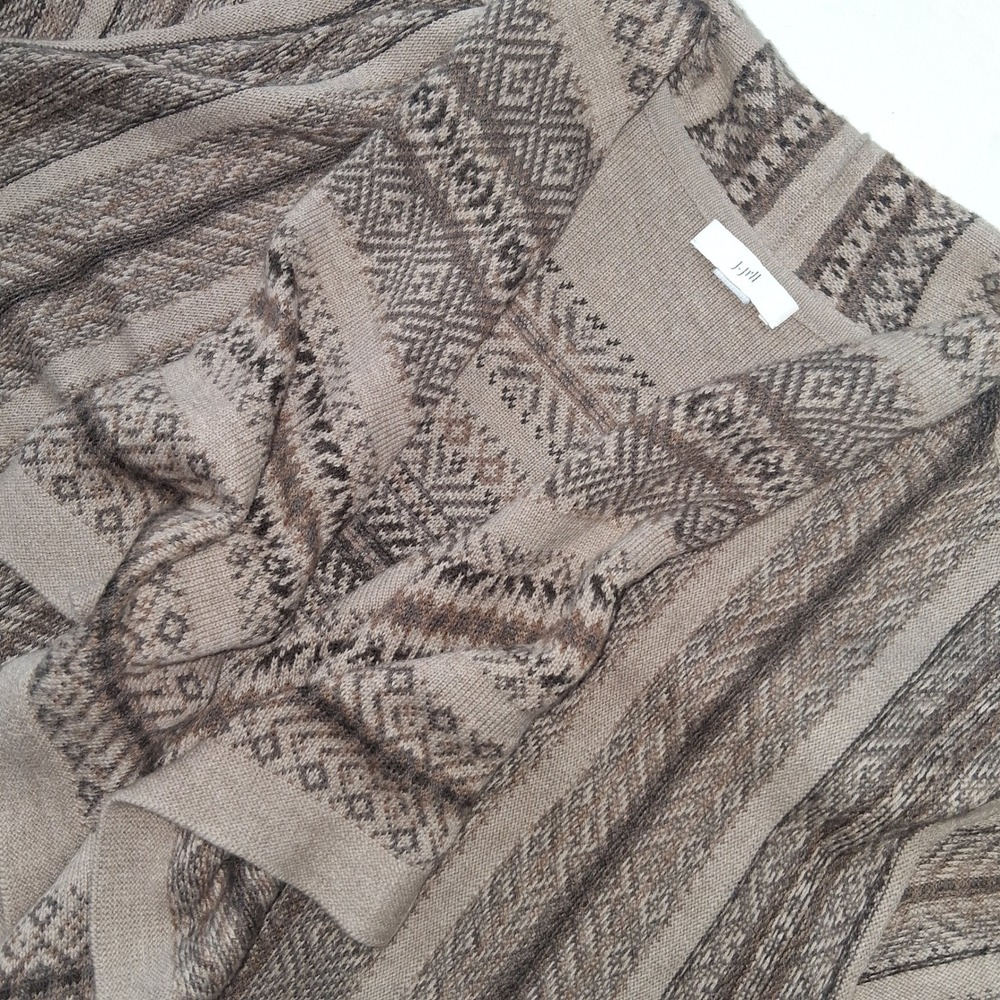 J.Jill Women's Open Front Cardigan Sweater Brown Pattern Knit Casual